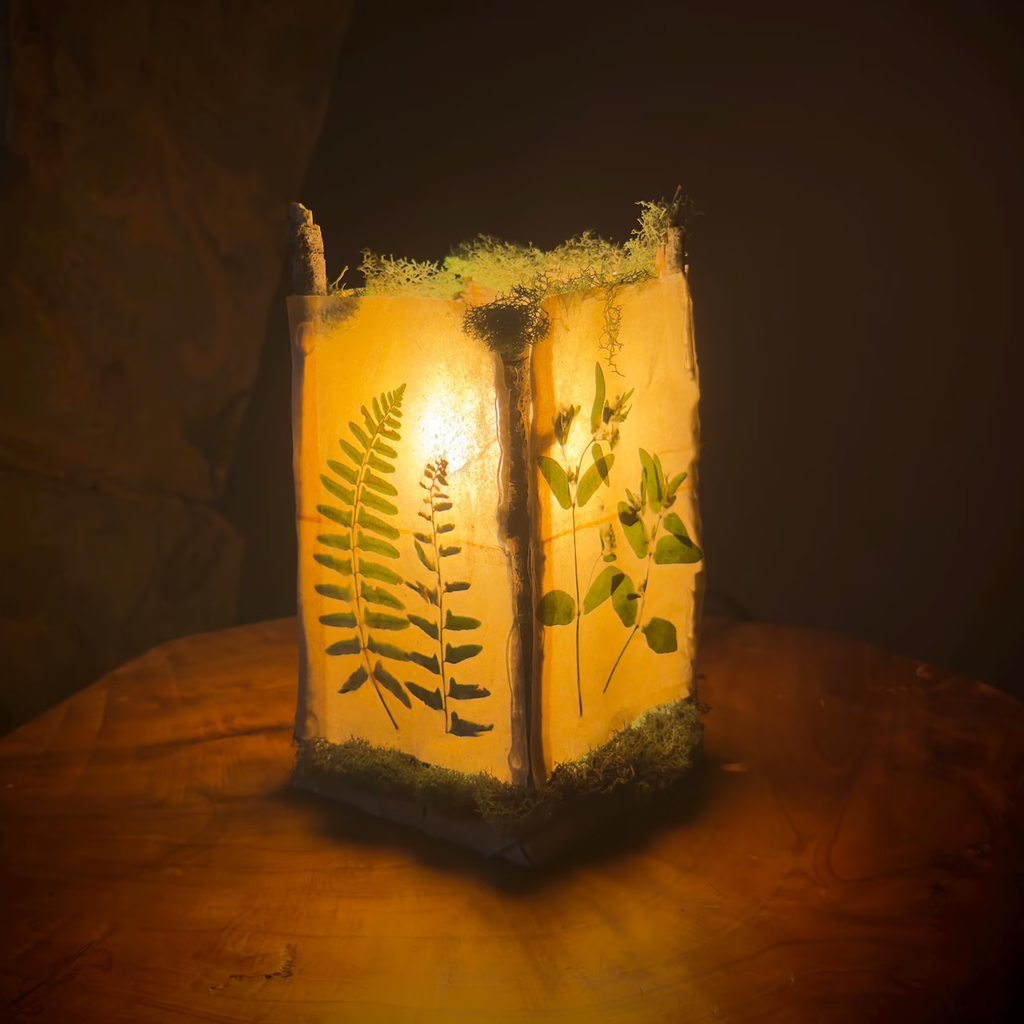 Lampion decorativ manual cu plantă presată și reglaj de luminozitate