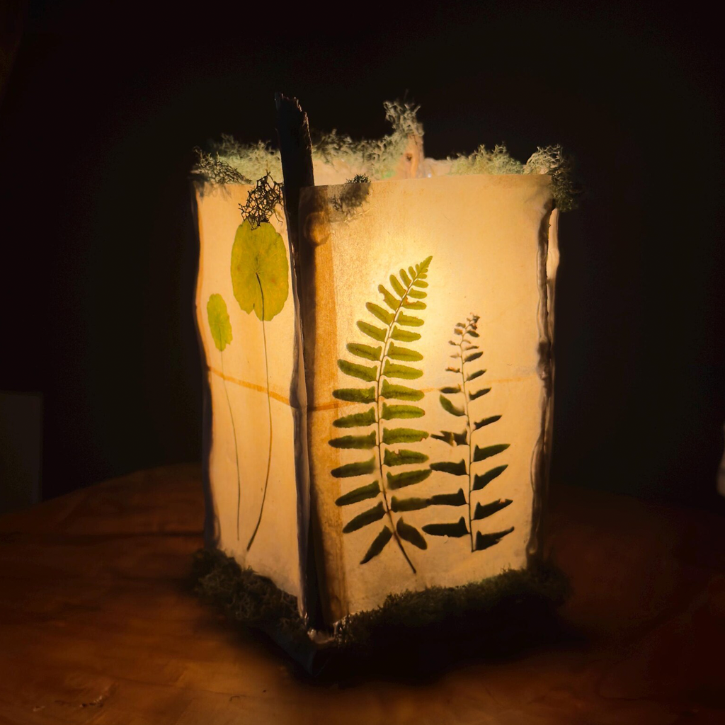 Lampion decorativ manual cu plantă presată și reglaj de luminozitate