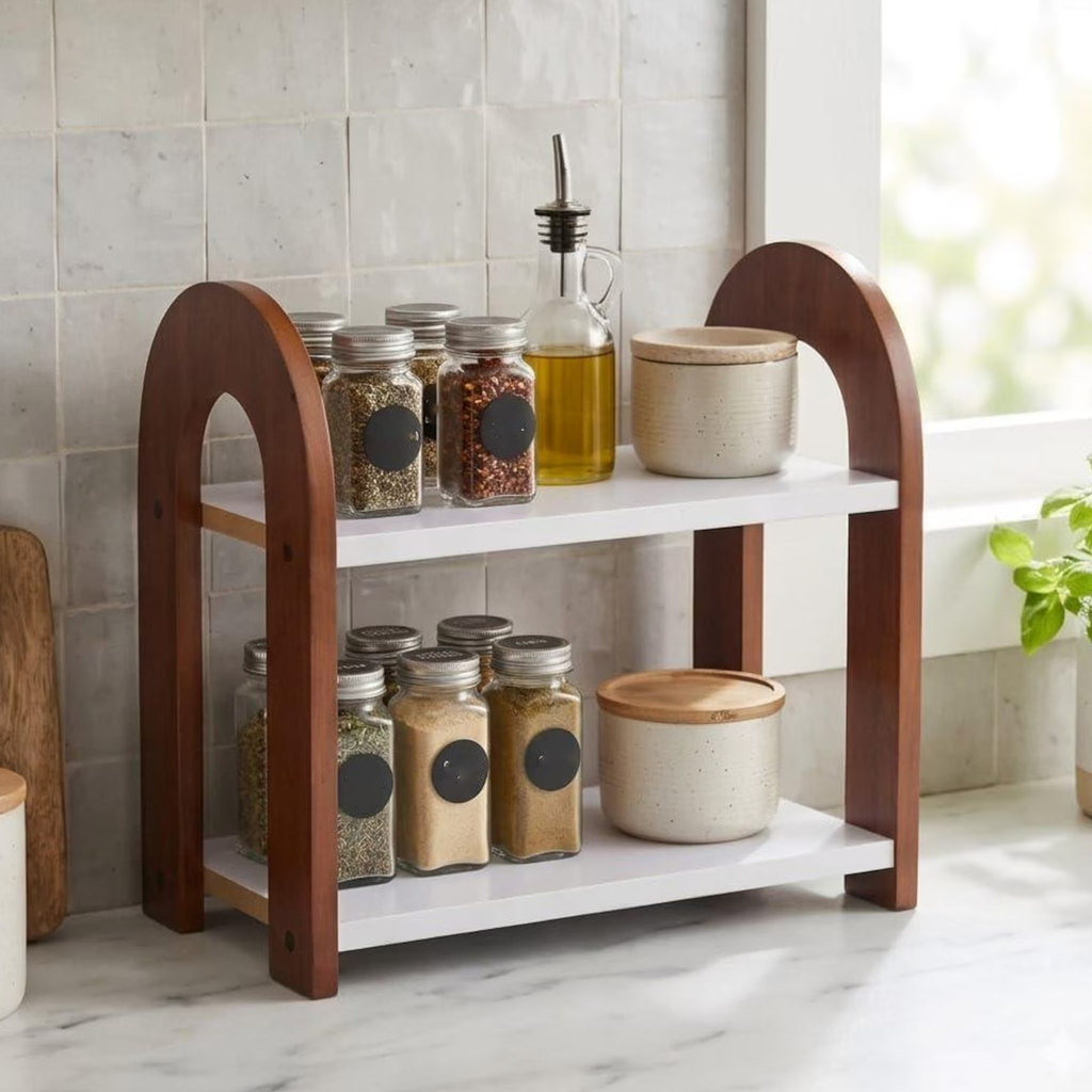 Raft organizator de blat cu design arcuit, două niveluri